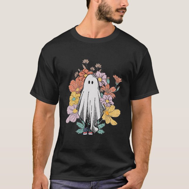 Camiseta Sola Fantasma De Halloween Con Flor (Anverso)
