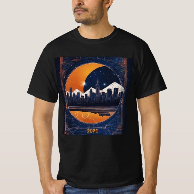 Camiseta Solar Eclipse Cityscape Hills 2024 Añadir nombre m (Anverso)