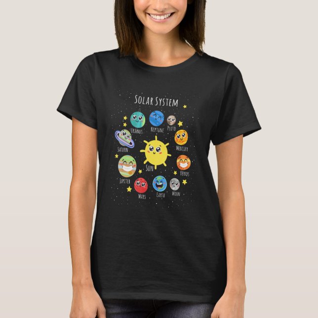 Camiseta Solar System Planets Science Space Boys Girls Kids (Anverso)