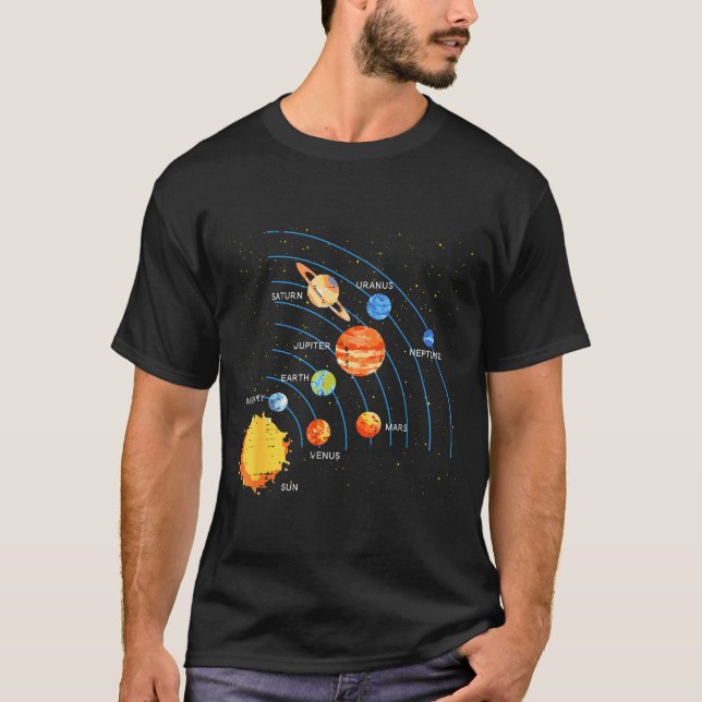 Camiseta Solar System Sun Planets Orbit Space Galaxy Men Wo (Anverso)