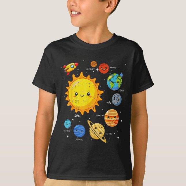 Camiseta Solar System Sun Planets Rocket Space Galaxy Kids  (Anverso)