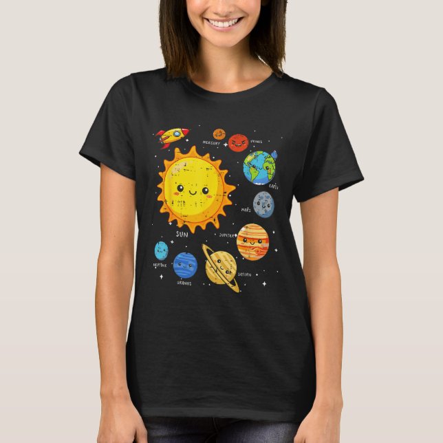 Camiseta Solar System Sun Planets Rocket Space Galaxy Kids  (Anverso)