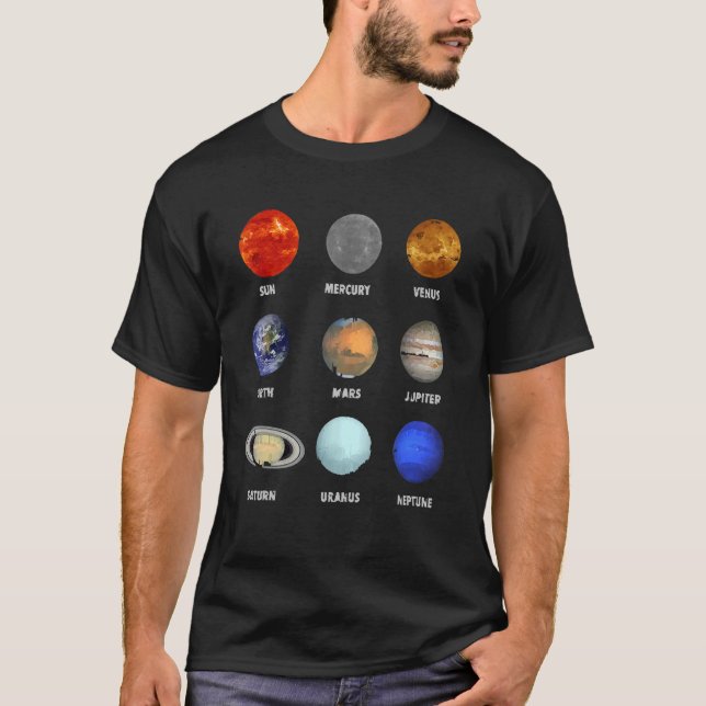 Camiseta Solar. System T Shirt - Realista. Planetas espacia (Anverso)
