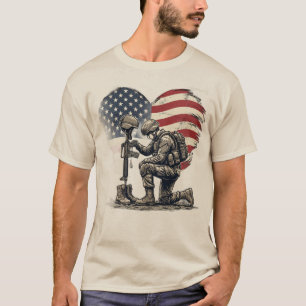 Camiseta Soldado Arrodillado Héroe Caído Corazón Bandera Am