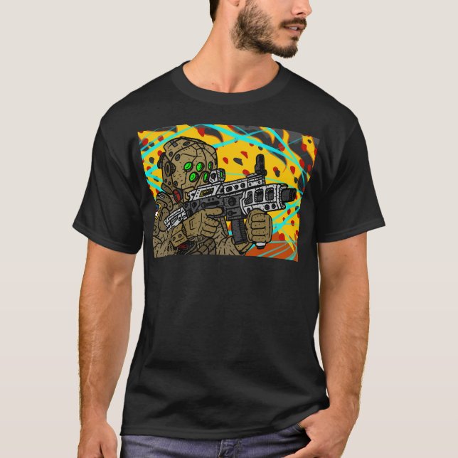 Camiseta Soldado de Batalla de Ciencia Ficción. (Anverso)