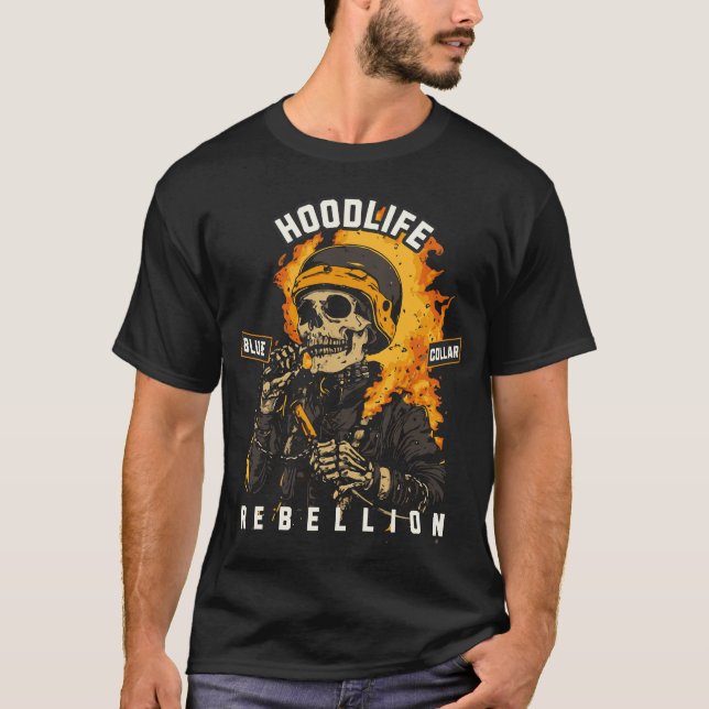 Camiseta Soldado de Skeleton en llamas - HoodLife Welder Gi (Anverso)