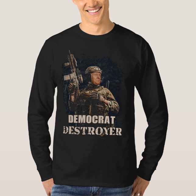 Camiseta Soldado militar Trump demócrata destruye EE.UU. (Anverso)