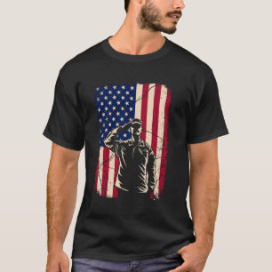 Camiseta Soldado Patriótico Saluda Bandera Americana Vetera