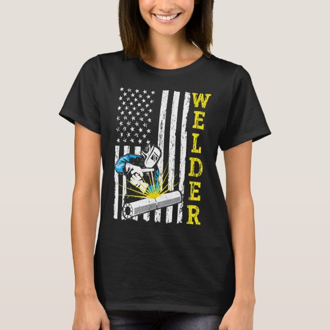 Camiseta Soldadora Orgullosa Pipefitter Us Flag Retro Vinta (Anverso)