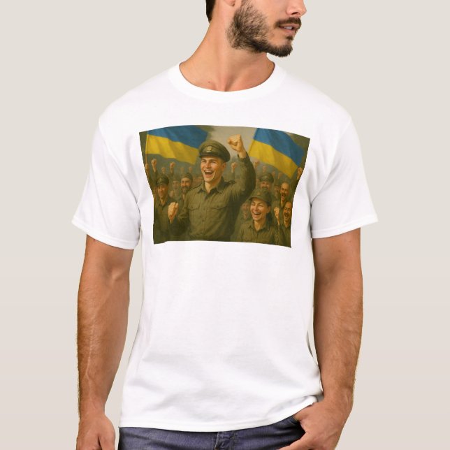 Camiseta Soldados ucranianos celebran la victoria juntos (Anverso)