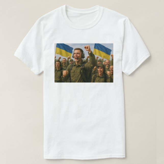 Camiseta Soldados ucranianos celebran la victoria juntos (Diseño del anverso)