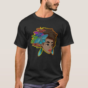 Camiseta Sólida Mujer Negra Afromariposas Collage Hair M