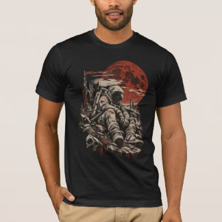 Camiseta Solitario Astronauta Luna Roja Grunge Osc
