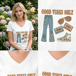Camiseta Solo Buenas Vibraciones Retro Boho Chic Añejo 70s 