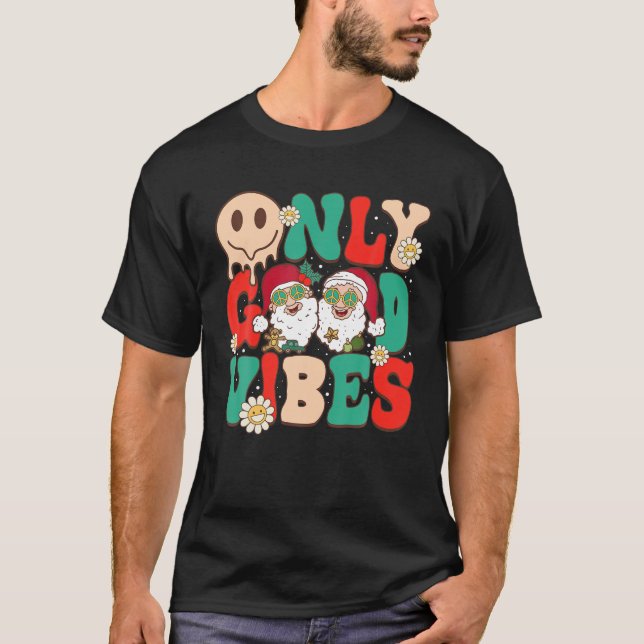 Camiseta Sólo buenas vibras Feliz Navidad Papá Noel Groovy (Anverso)