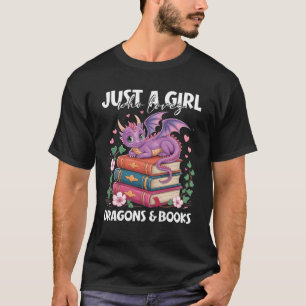 Camiseta Sólo Chica que ama a los dragones y libros morado 