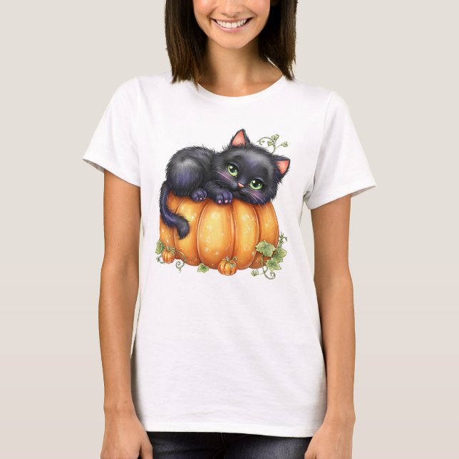 Camiseta Sólo dando vueltas, descansando gatito en calabaza (Anverso)