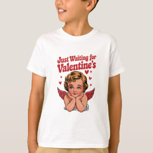 Camiseta Solo Esperando Al Amor Del Bebe Cupido Retro Del D