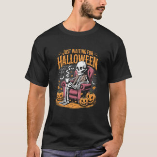 Camiseta Solo Esperando al Esqueleto de Halloween Café Espe