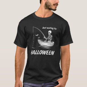 Camiseta Solo Esperando para Halloween Esqueleto de Pesca E