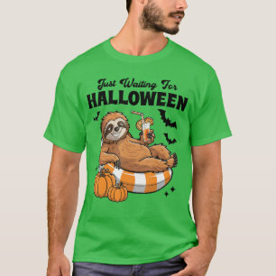 Camiseta Solo Esperando Por Halloween Cute Perezoso Perezos