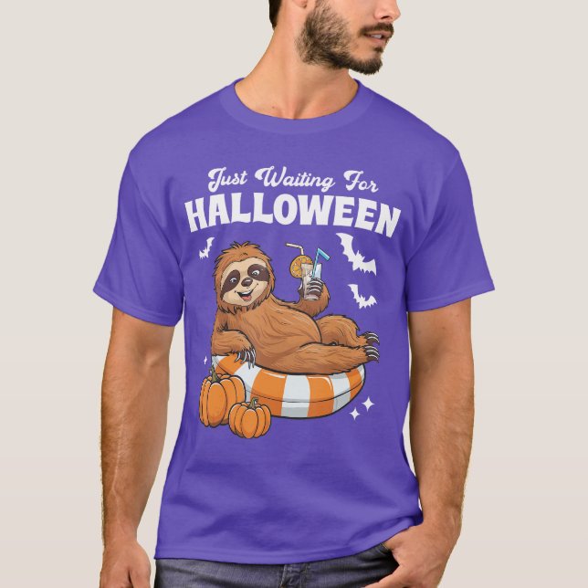 Camiseta Solo Esperando Por Halloween Cute Perezoso Perezos (Anverso)