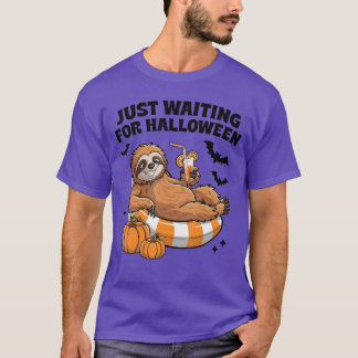 Camiseta Solo Esperando Por Halloween Cute Perezoso Perezos
