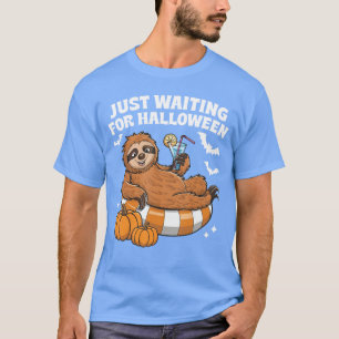 Camiseta Solo Esperando Por Halloween Cute Perezoso Perezos