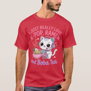 Camiseta Sólo Me Encanta KPop Ramen y Boba Tea Cat