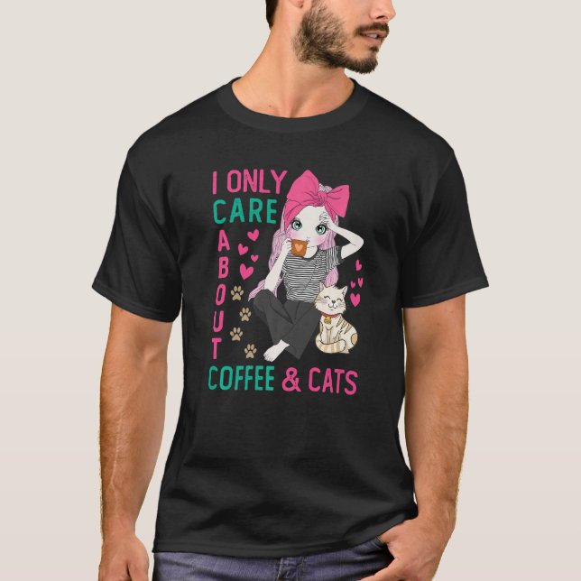 Camiseta Solo Me Importa El Café Y Los Gatos, Mamá Gato. (Anverso)