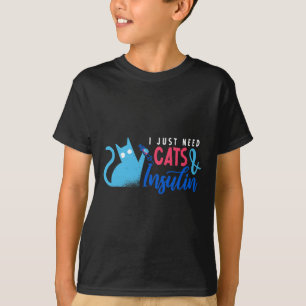 Camiseta Solo Necesito Gatos E Insulina Diabetes Awares