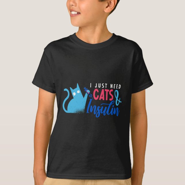 Camiseta Solo necesito gatos e insulinas para combatir la d (Anverso)