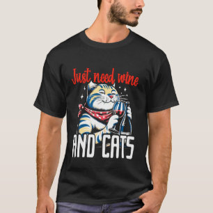 Camiseta Solo Necesito Vino y Gatos Alcohol y Felino Capric