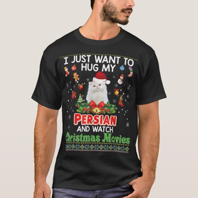 Camiseta Solo Quiero Abrazarme De Mi Gato Persa Y Ver Crist (Anverso)
