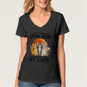 Camiseta Solo Quiero Beber Cerveza Y Aguantarme Con Mi Gato