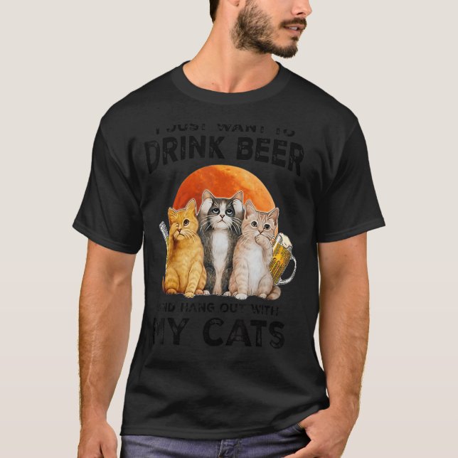 Camiseta Solo Quiero Beber Cerveza Y Aguantarme Con Mi Gato (Anverso)