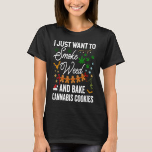 Camiseta Solo quiero fumar hierba y hacer galletas navideña