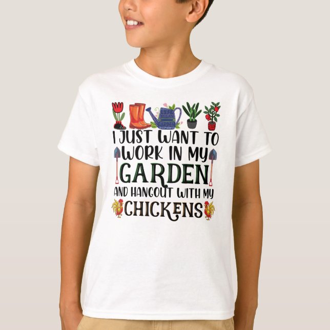 Camiseta Solo Quiero Trabajar En Mi Jardín Y Pollo Hangout (Anverso)