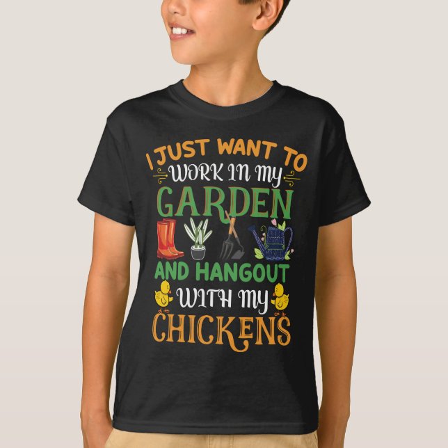 Camiseta Solo Quiero Trabajar En Mi Jardín Y Pollo Hangout (Anverso)