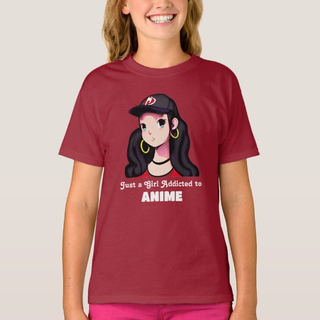 Camiseta Solo un Chica adicto a Anime | Rojo y negro (Anverso)
