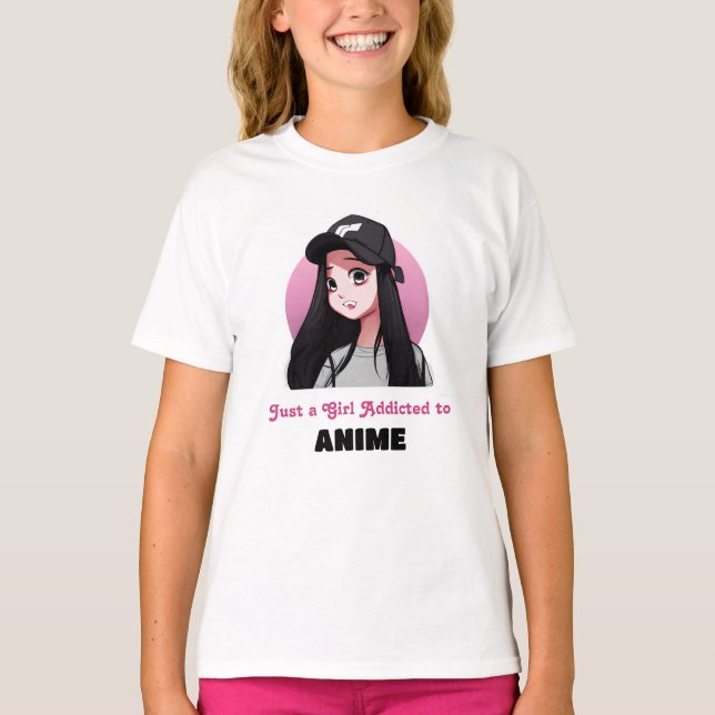 Camiseta Solo un Chica adicto a Anime | Rosa y negro (Anverso)