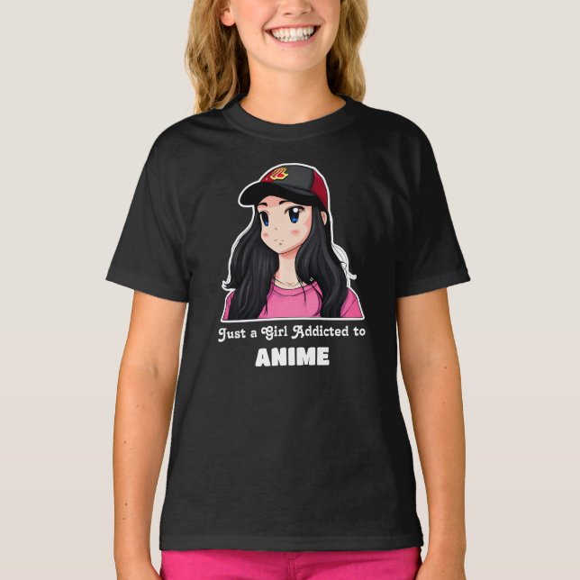 Camiseta Solo un Chica adicto a Anime | T-S rosa y negro (Anverso)