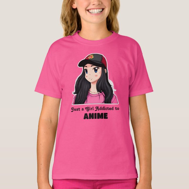 Camiseta Solo un Chica adicto a Anime | T-S rosa y negro (Anverso)