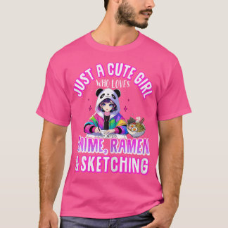 Camiseta Sólo Un Chica Cuto Que Ama A Anime Ramen Esbozando