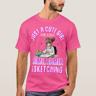 Camiseta Sólo Un Chica Cuto Que Ama A Ramen Anime Esbozando