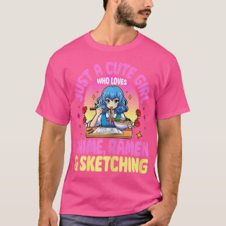 Camiseta Sólo un Chica lindo al que le encanta Anime Ramen 