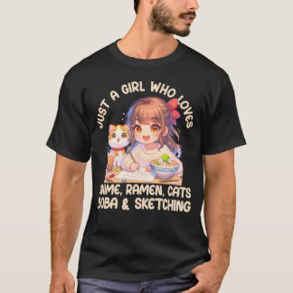 Camiseta Solo Un Chica Que Ama A Anime Ramen Cats Boba Y Sk