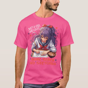 Camiseta Sólo Un Chica Que Ama A Anime Ramen Y Esbozando Cu