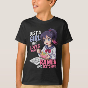 Camiseta Solo Un Chica Que Ama A Anime Ramen Y Esbozo