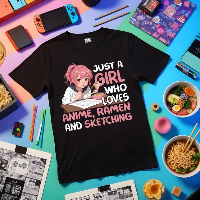Camiseta Solo Un Chica Que Ama A Anime Ramen Y Esbozo (Subido por el creador)
